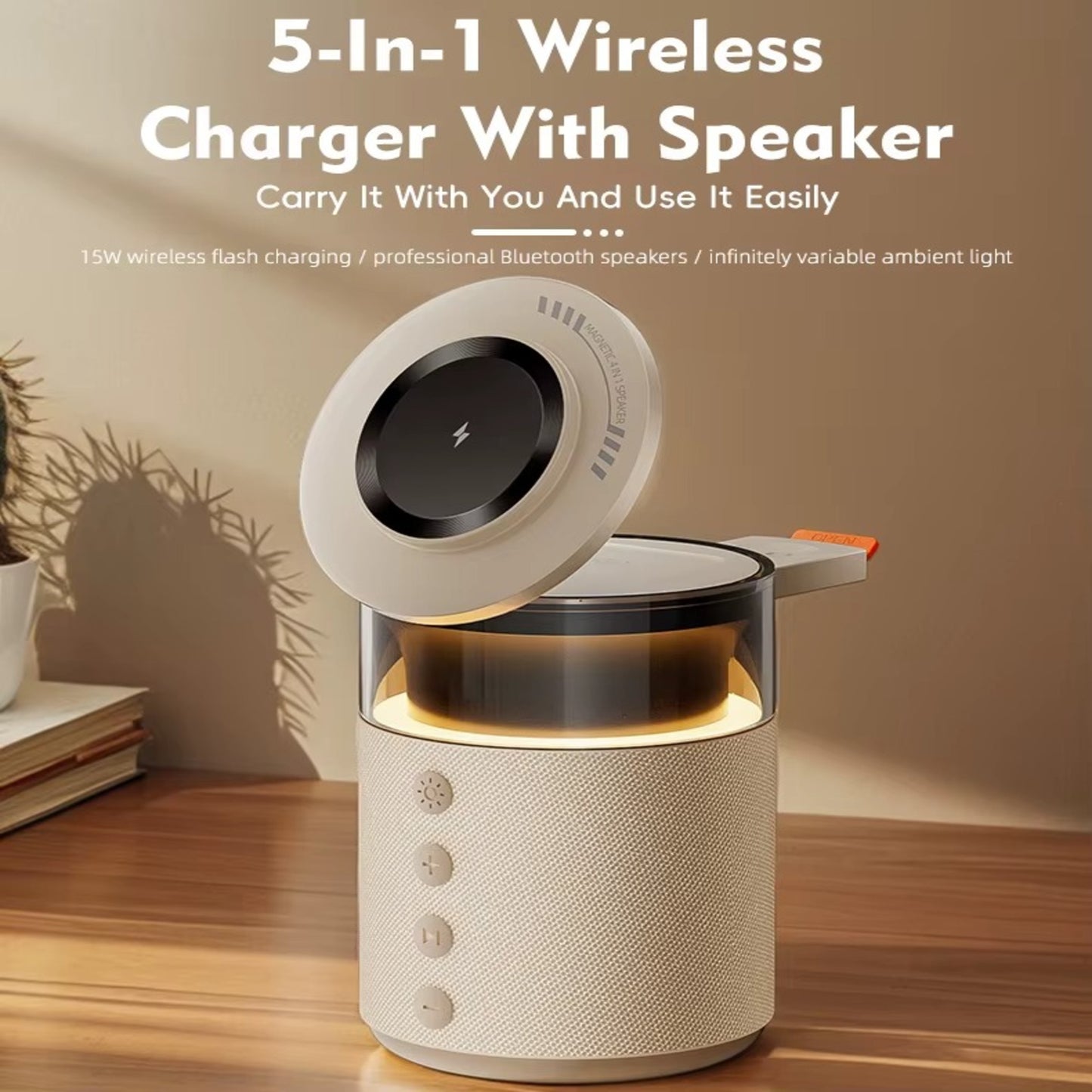 5 in 1 Bluetooth 5.4 Speaker & Magnetic Wireless Charger & Night Light For iPhone 17~12 iWatch Airpods Pro Fast Charging Station