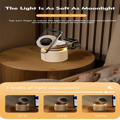 5 in 1 Bluetooth 5.4 Speaker & Magnetic Wireless Charger & Night Light For iPhone 17~12 iWatch Airpods Pro Fast Charging Station