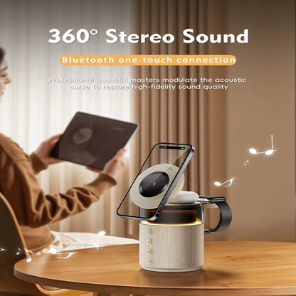 5 in 1 Bluetooth 5.4 Speaker & Magnetic Wireless Charger & Night Light For iPhone 17~12 iWatch Airpods Pro Fast Charging Station