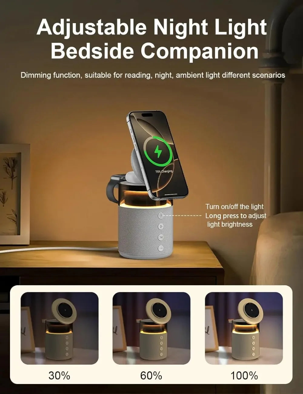 5 in 1 Bluetooth 5.4 Speaker & Magnetic Wireless Charger & Night Light For iPhone 17~12 iWatch Airpods Pro Fast Charging Station