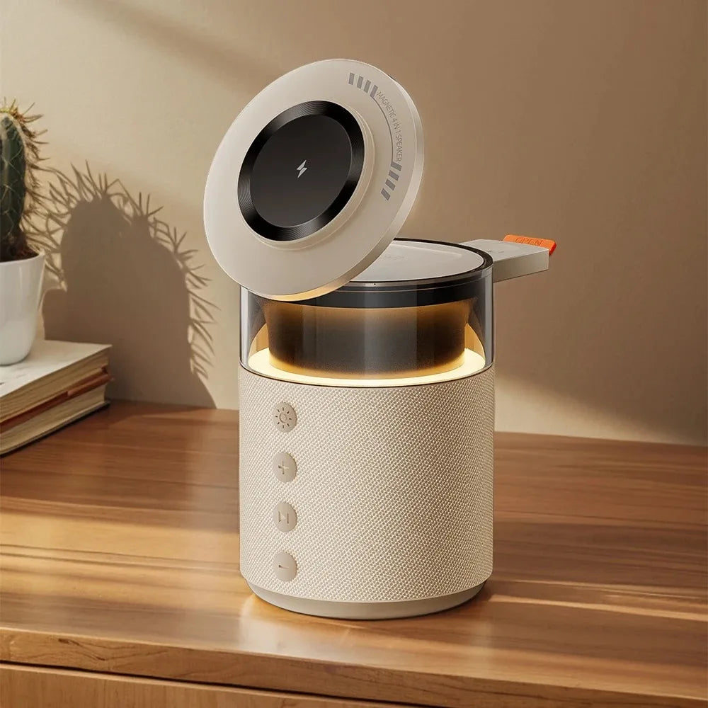 5 in 1 Bluetooth 5.4 Speaker & Magnetic Wireless Charger & Night Light For iPhone 17~12 iWatch Airpods Pro Fast Charging Station